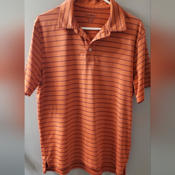 L.L. Bean Men's Orange And Brown Striped Polo Shirt. Slightly Fitted Sz M - Picture 3 of 5